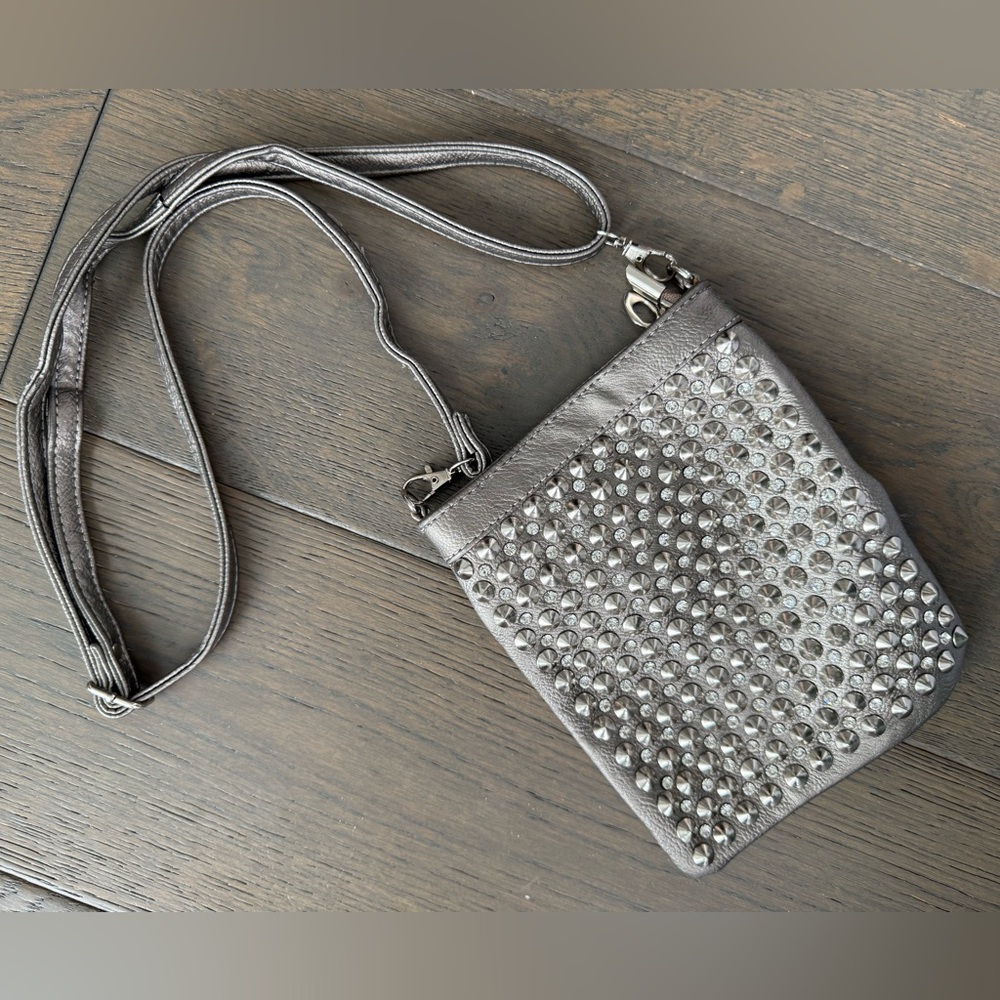 Metallic Silver Studded Crossbody Bag